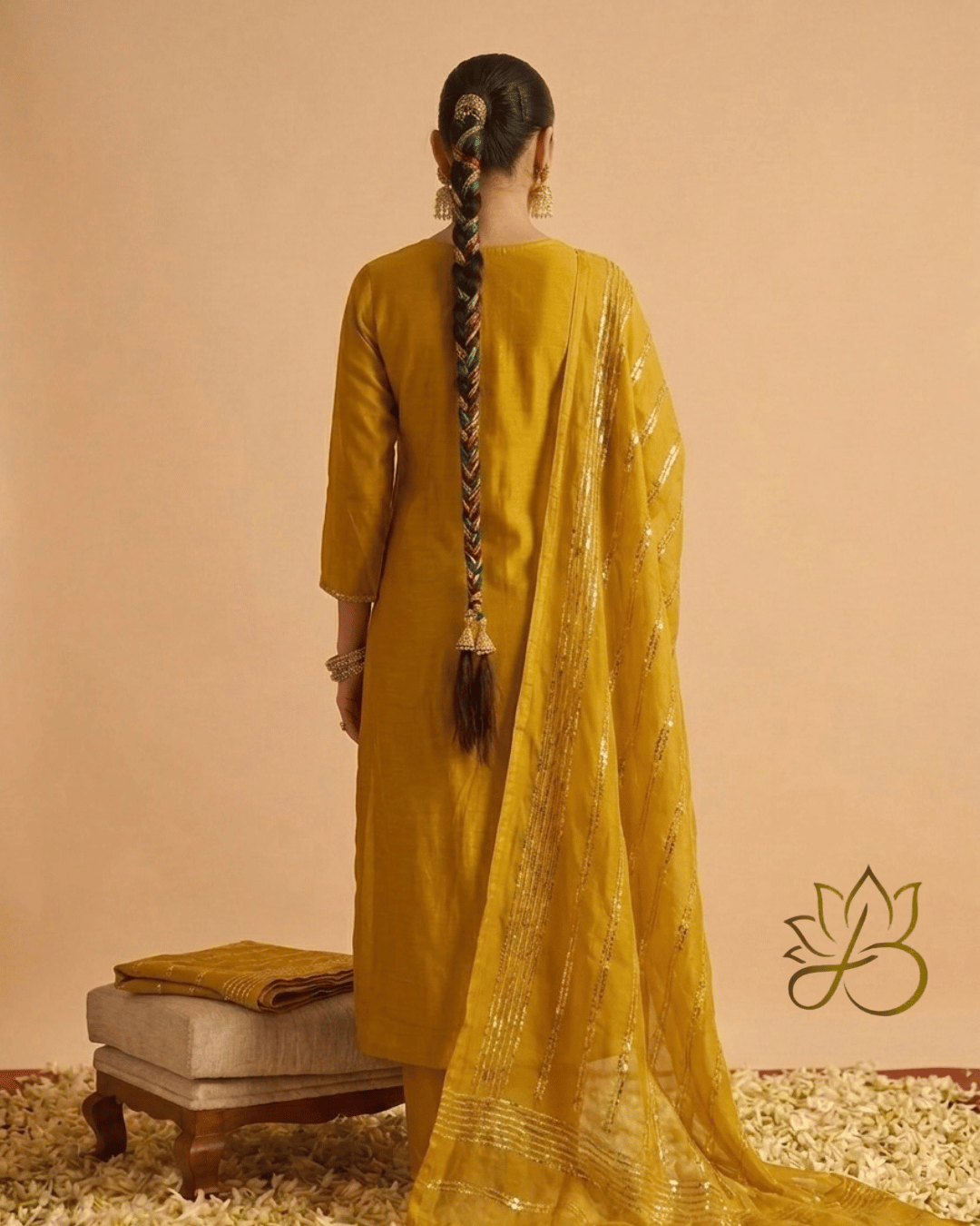Mustard Mirror Work with Sequin Dupatta