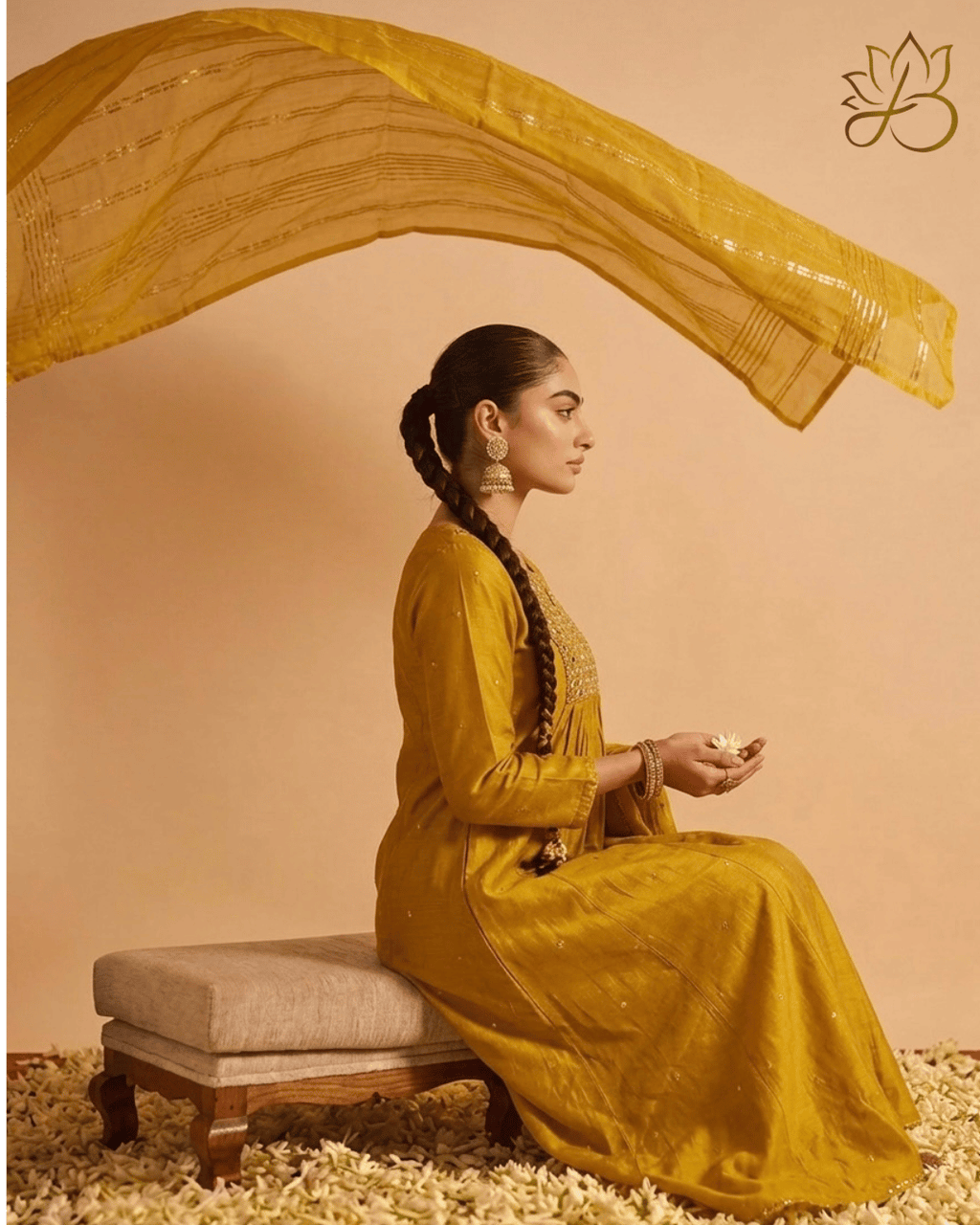 Mustard Mirror Work with Sequin Dupatta