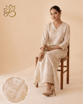 Cream Marble Print Long Kurti with Pants