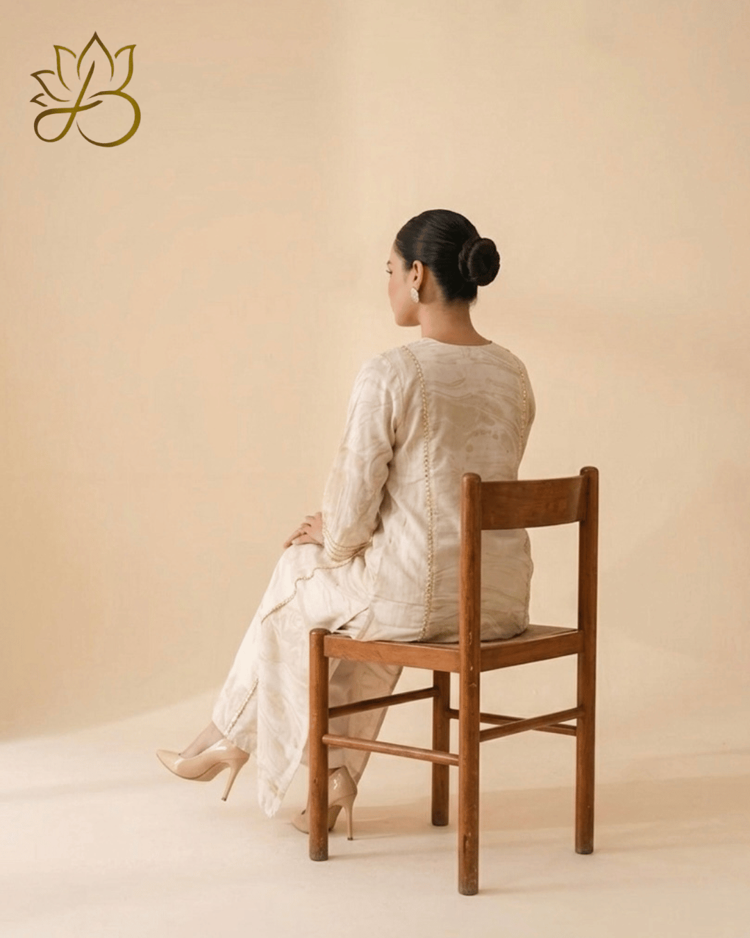 Cream Marble Print Long Kurti with Pants