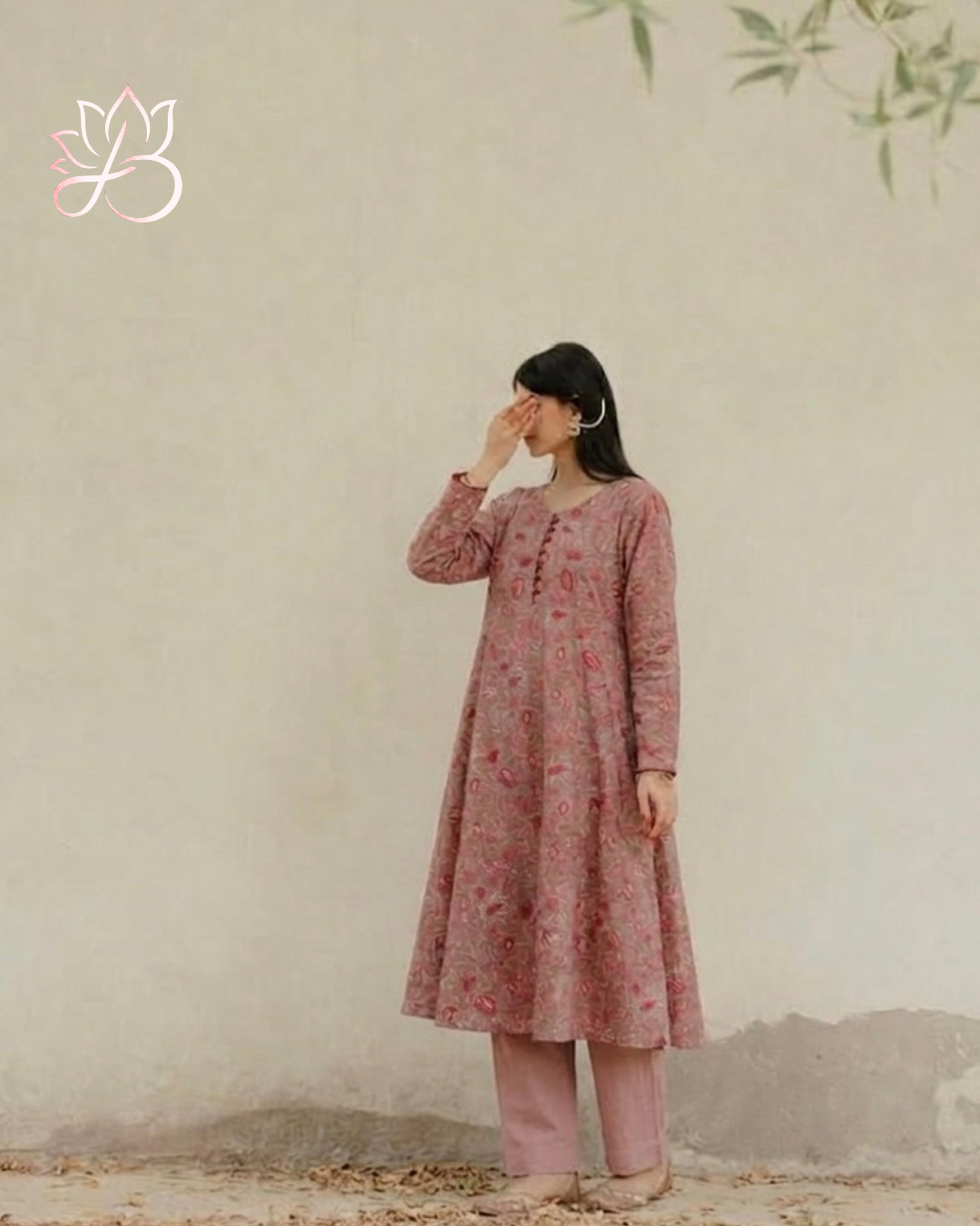 Dusty Pink Paisley Floral Anarkali with Pants