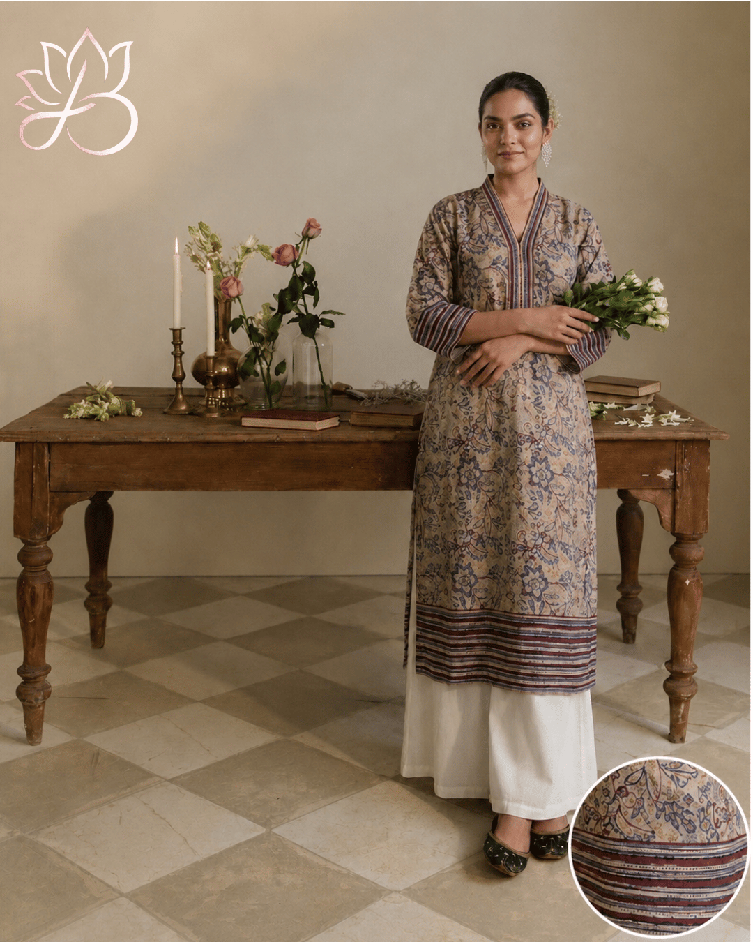 Beige Kalamkari Long Kurti
