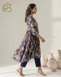 Navy Blue Tiered Floral Kurti with Pants