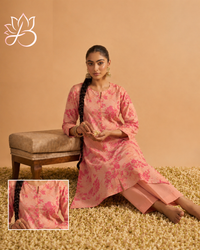 Peach Floral Print Straight Kurta