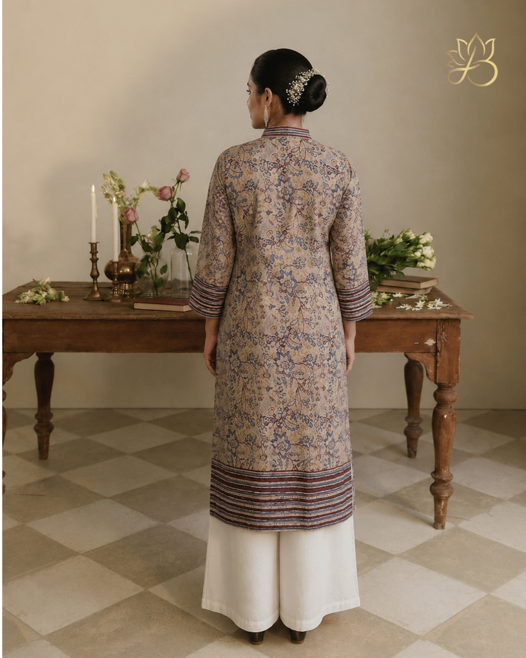 Beige Kalamkari Long Kurti
