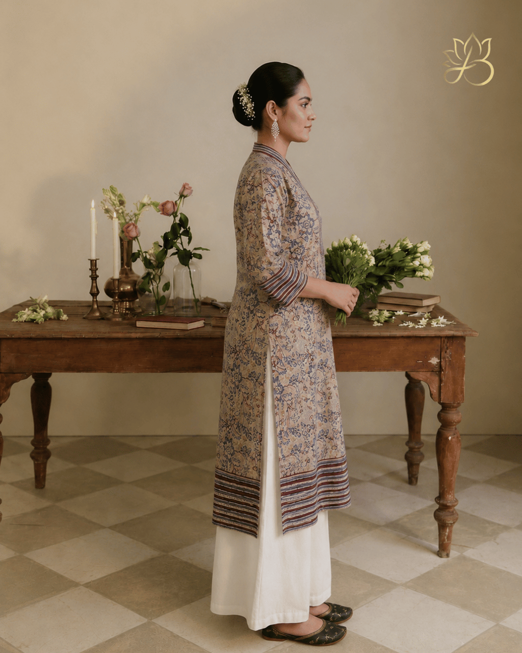 Beige Kalamkari Long Kurti