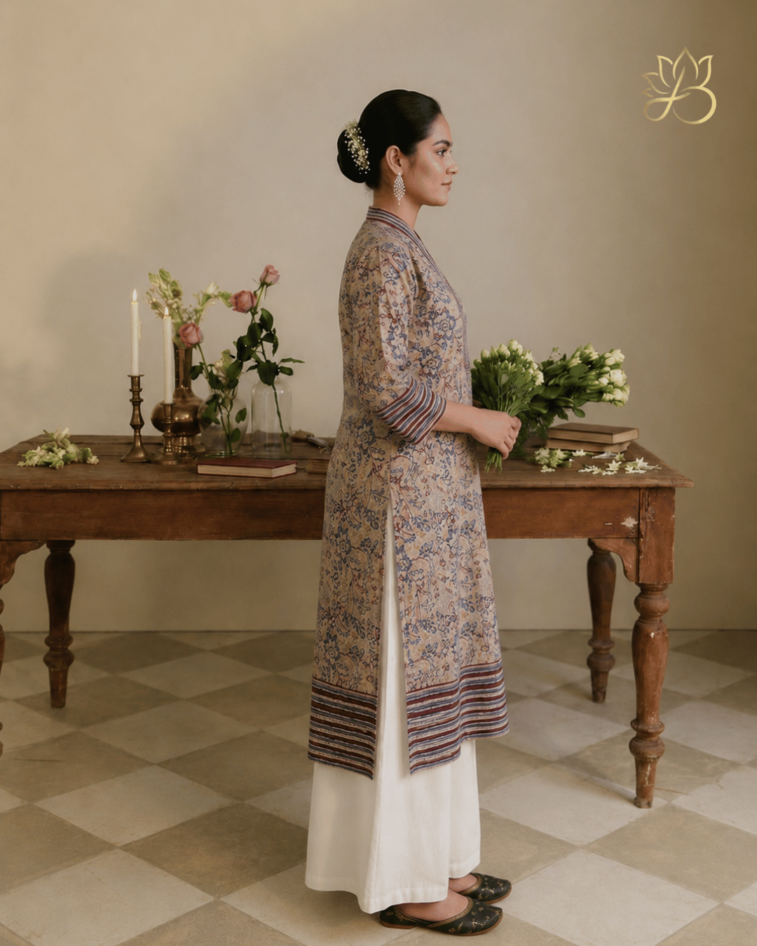 Beige Kalamkari Long Kurti