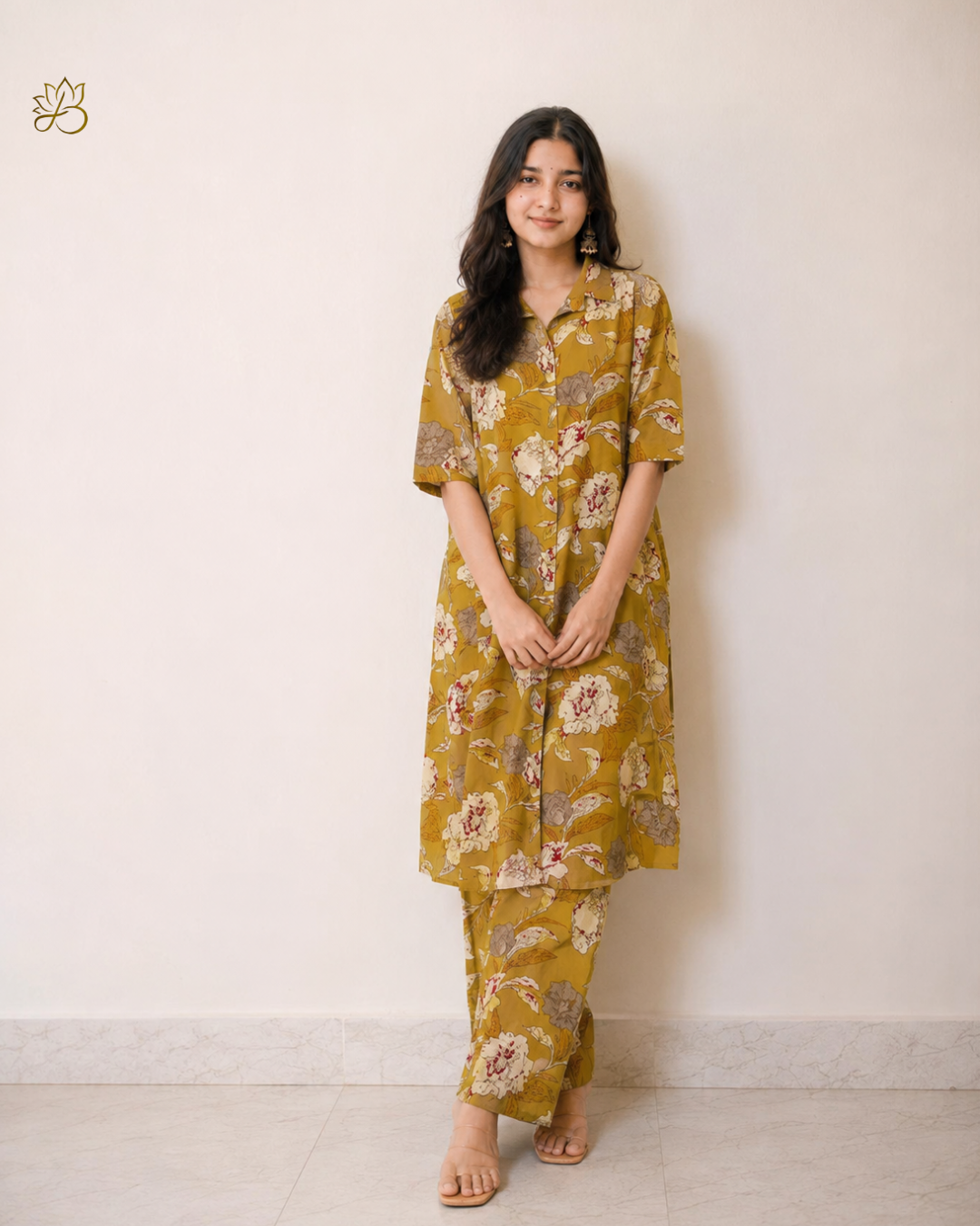 Pankhuri Mustard Floral Print Shirt Dress Co-ord Set