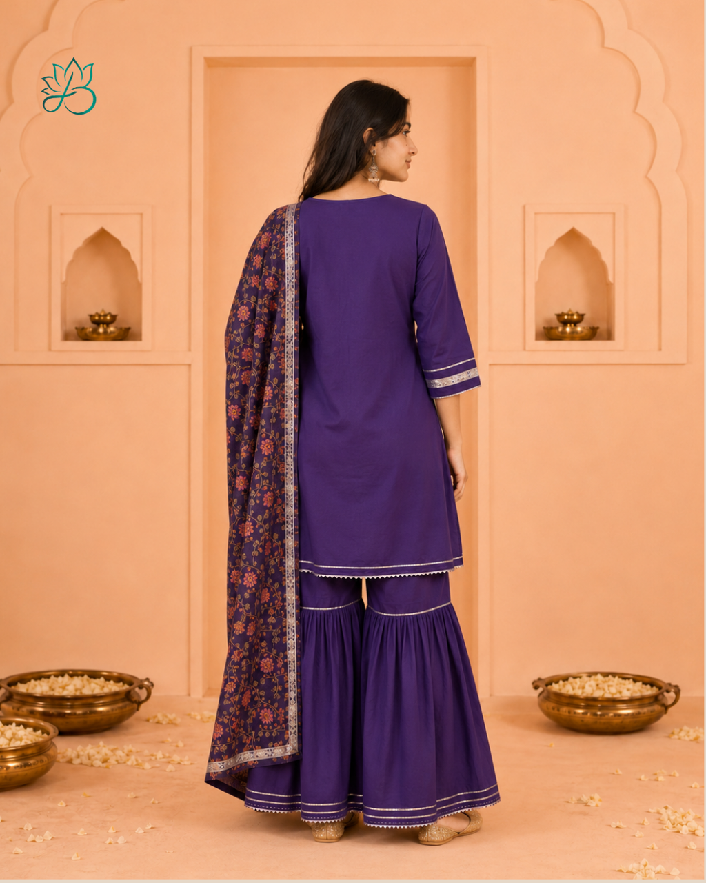 Banafsha Purple Embroidered Sharara Set with Dupatta