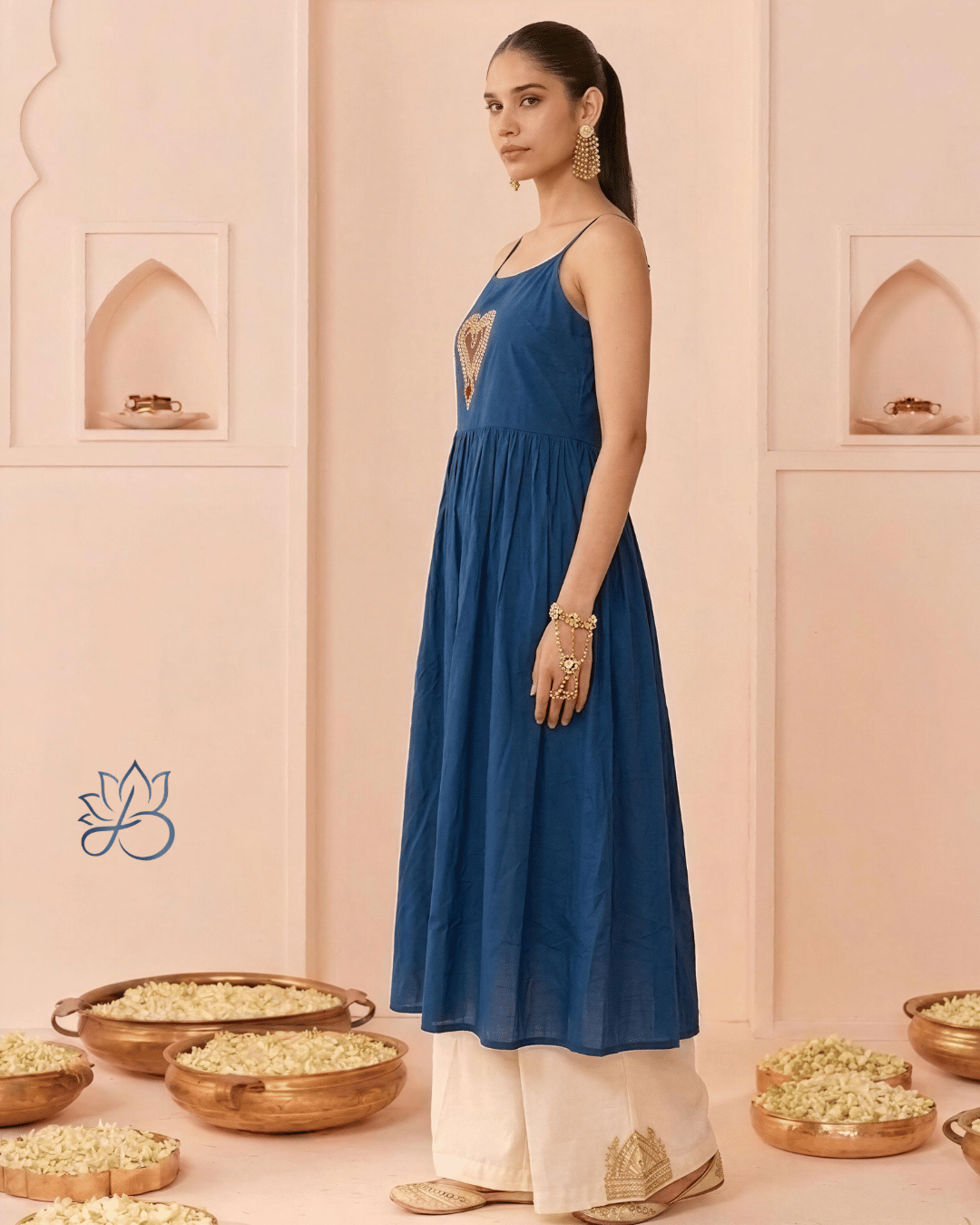 Blue Embroidered Spaghetti Strap Kurta