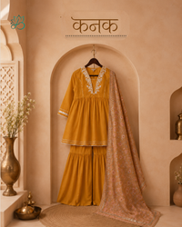 Kanak Mustard Embroidered Sharara Set with Dupatta