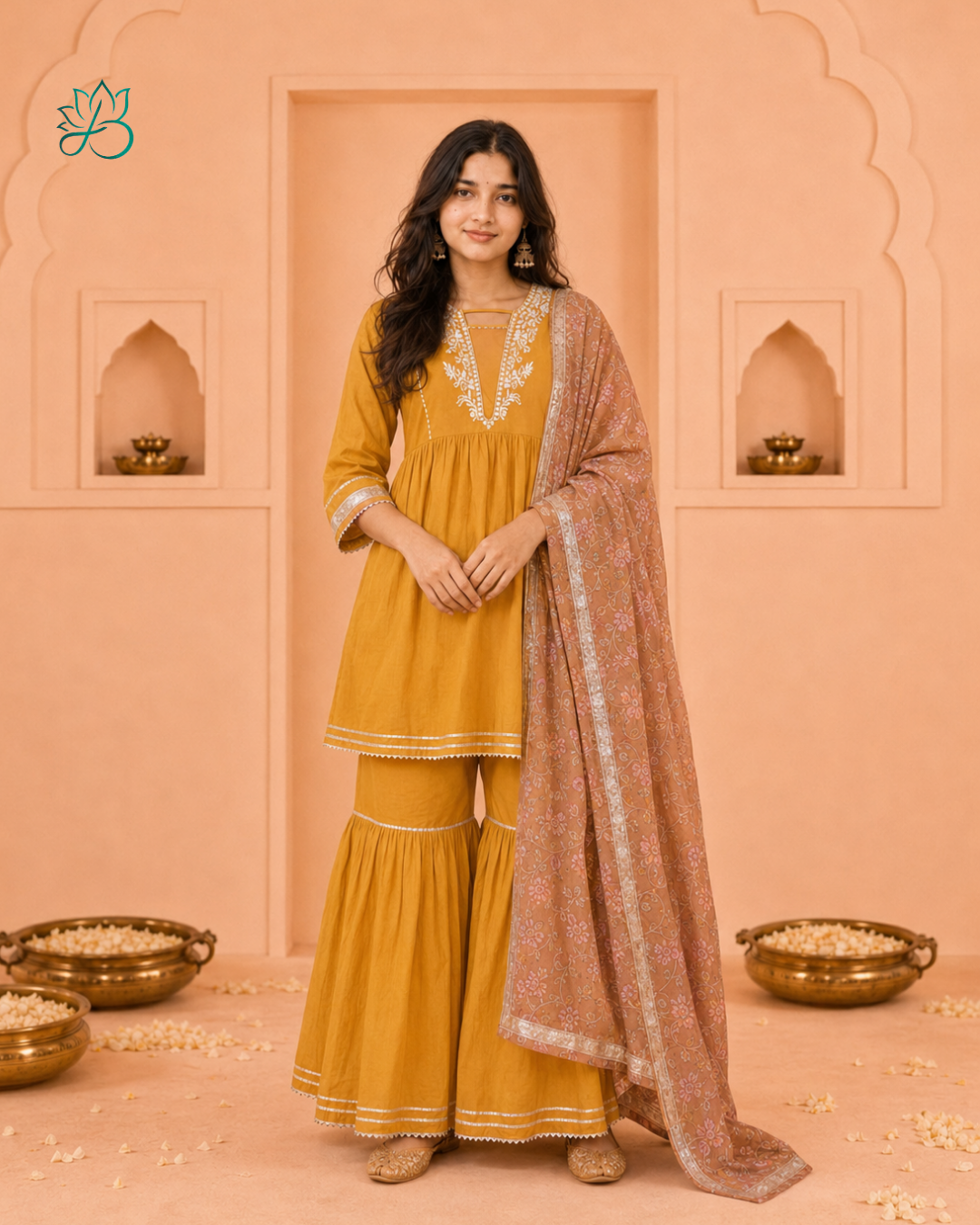 Kanak Mustard Embroidered Sharara Set with Dupatta
