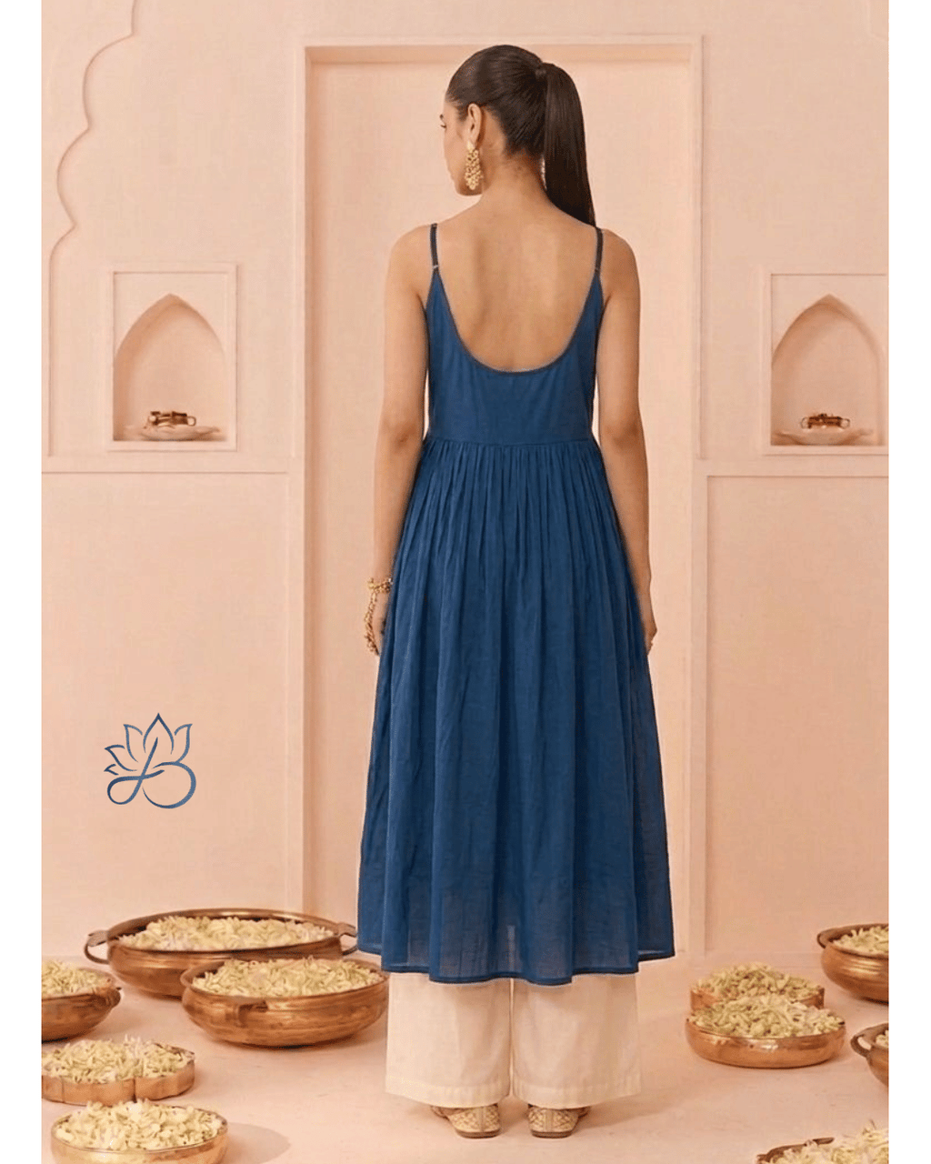 Blue Embroidered Spaghetti Strap Kurta