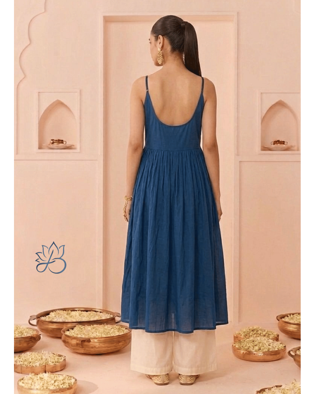 Blue Embroidered Spaghetti Strap Kurta