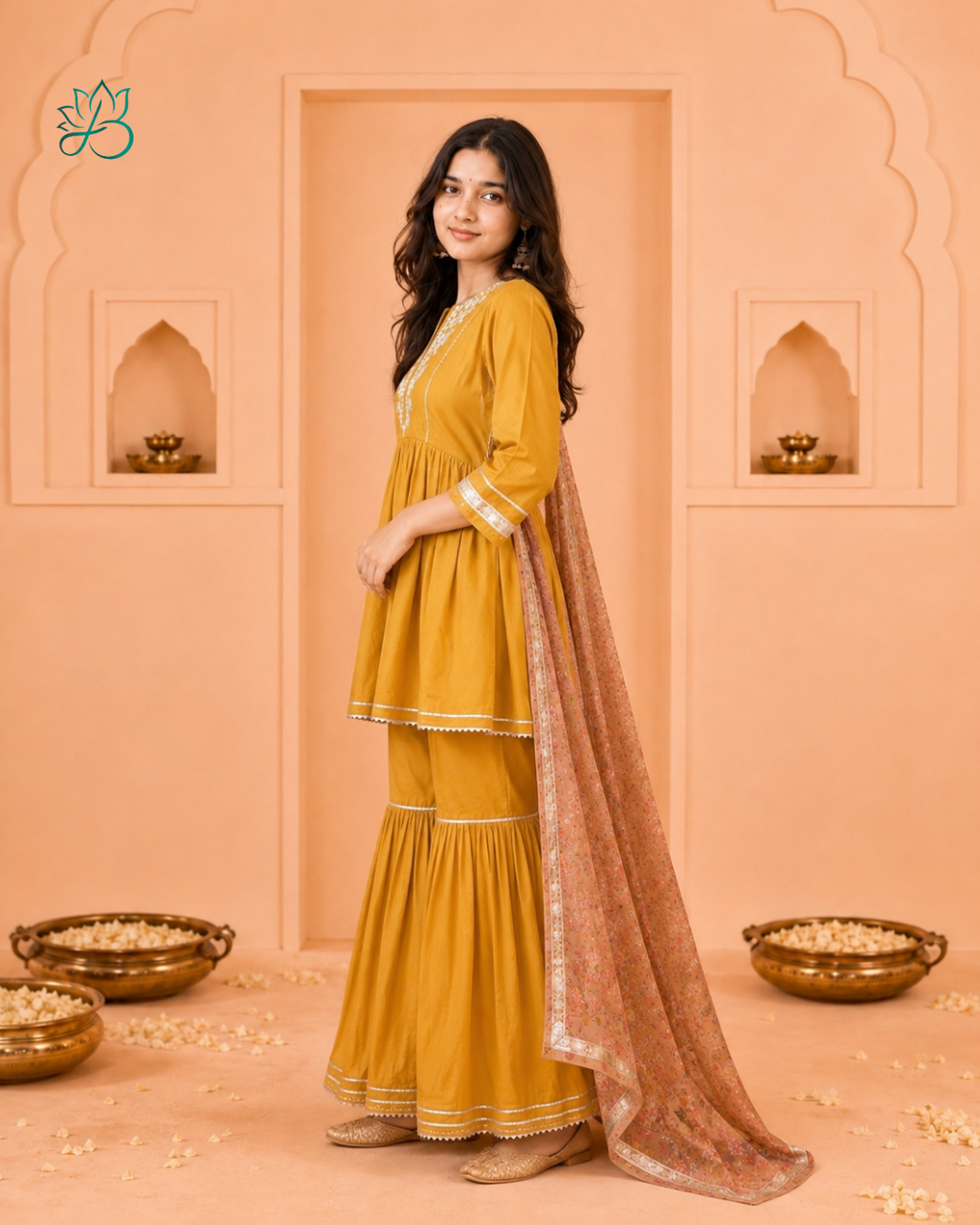 Kanak Mustard Embroidered Sharara Set with Dupatta