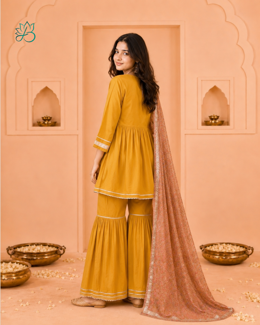 Kanak Mustard Embroidered Sharara Set with Dupatta
