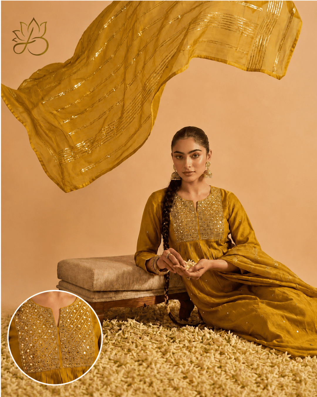 Mustard Mirror Work with Sequin Dupatta
