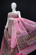 DESIGNER PINK PASTEL FLOWER HAND BLOCK PRINT KOTA DORIA SUIT