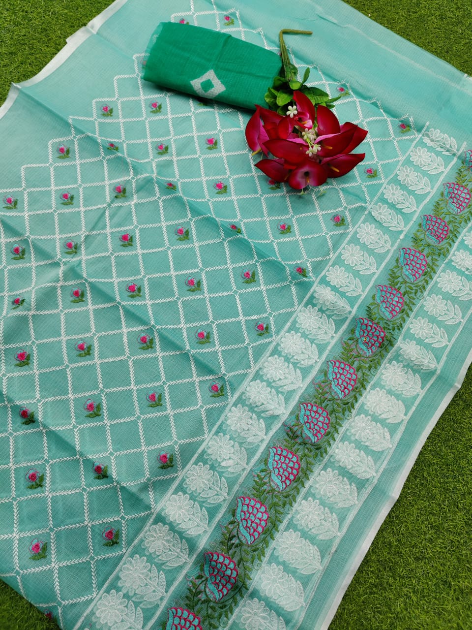 KOTA COTTON "CHICKANKARI EMBROIDERY" SAREE WITH BLOUSE