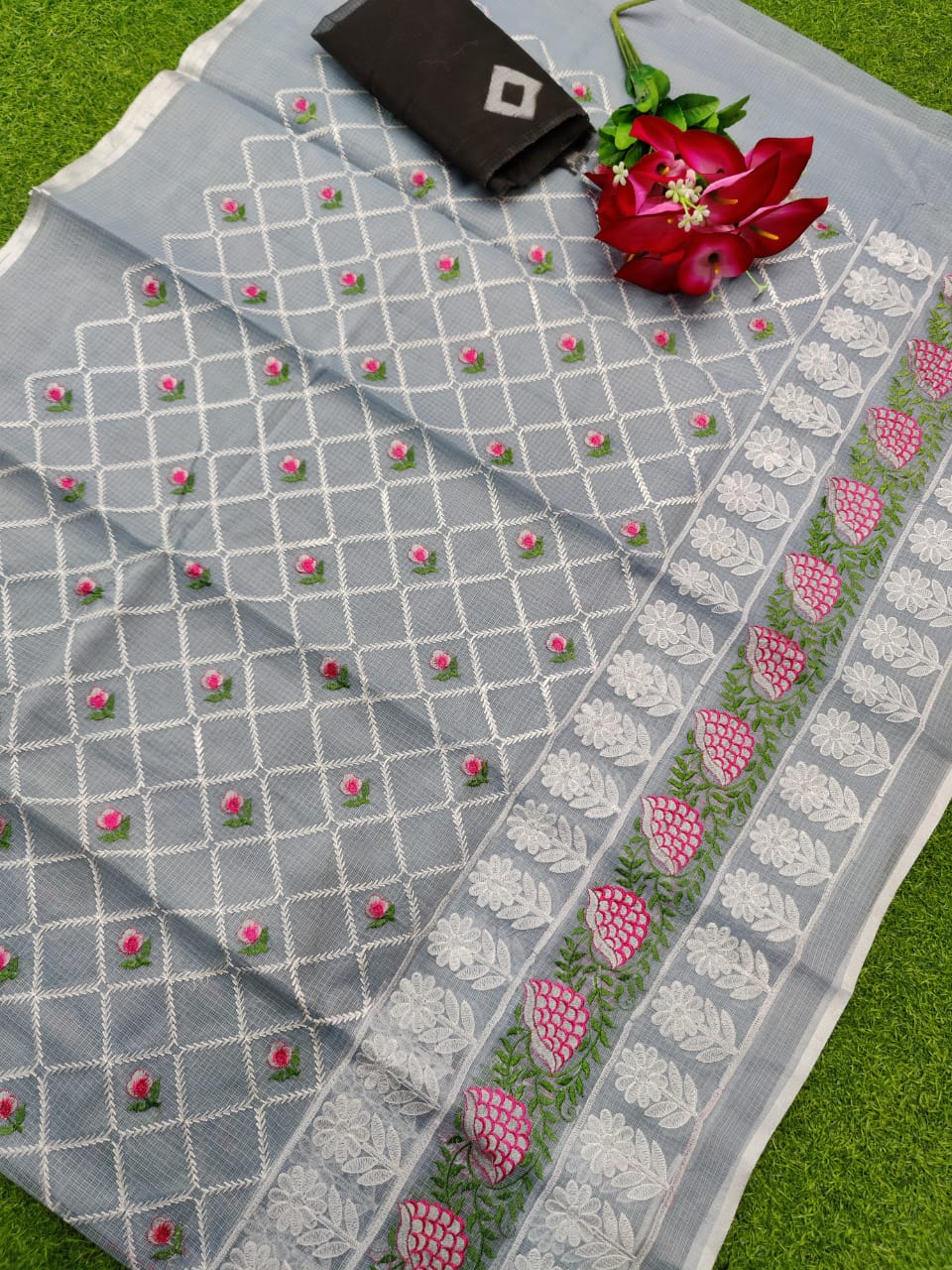 KOTA COTTON "CHICKENKARI EMBROIDERY" SAREE WITH BLOUSE