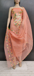 light Carrort Color Cotton Kotadoria Gotta Patti Modern Work Dress Material
