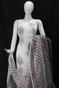 Mehndi Handblock Printed Cotton Kota Doria un-stitched Suit With Dupatta