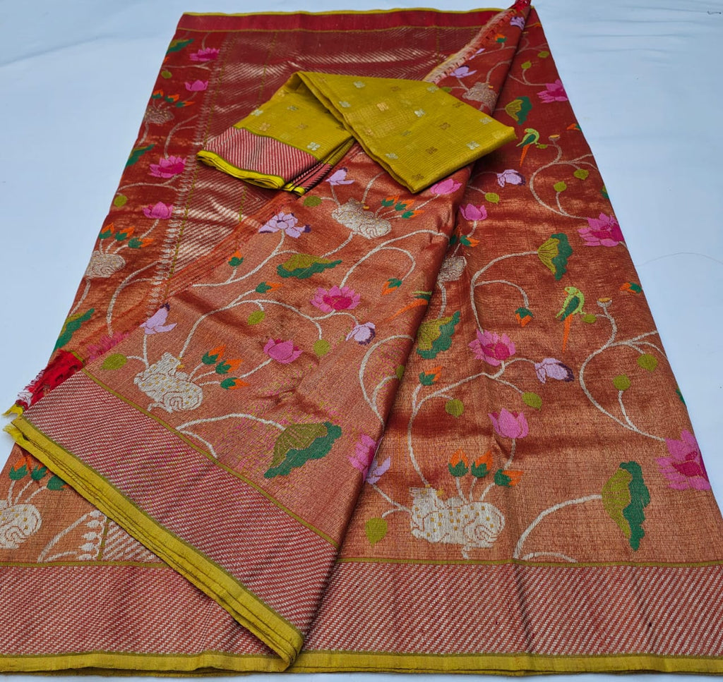Pure Zari Kota Doria Handloom Saree Double Tissue