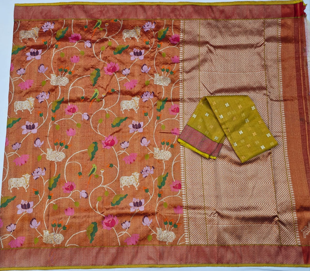 Pure Zari Kota Doria Handloom Saree Double Tissue