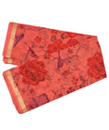 Red Floral Print Zari Border Kotadoria Cotton Saree With Blouse